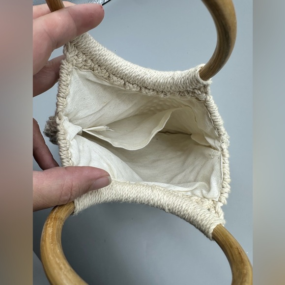 Macrame Wooden Handle Beaded Purse Hippie Boho Trendy - Picture 4 of 7